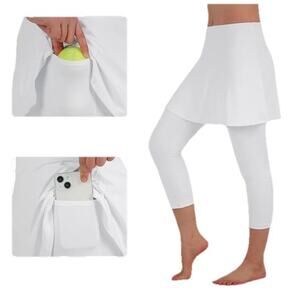 NWT ANIVIVO Women's Yoga Tennis Legging Skirts Clothes Pockets White Size SMALL